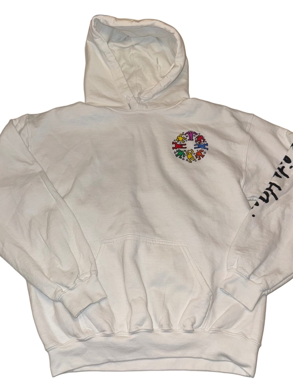 Women's White Crewneck Sweatshirt with Colorful Chest Graphic